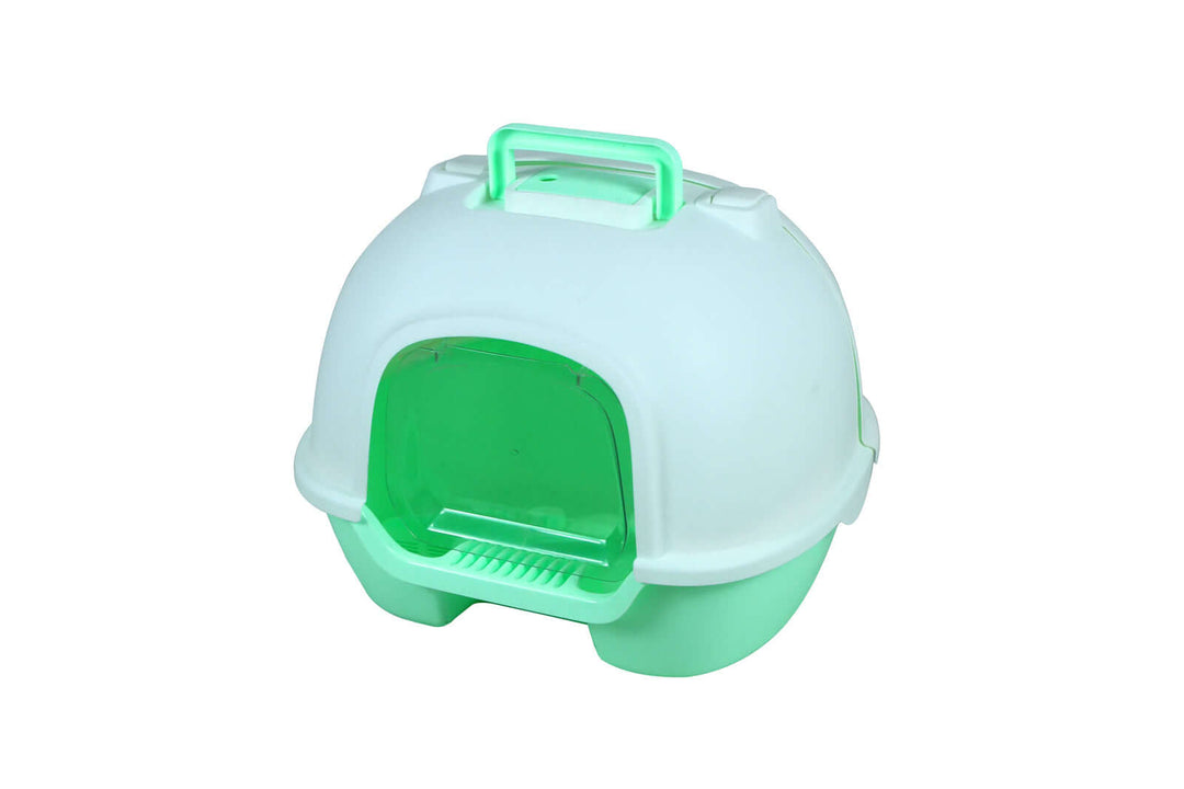 YES4PETS portable hooded cat litter box in green with handle and scoop, designed for quality and odor control in a stylish, affordable package.