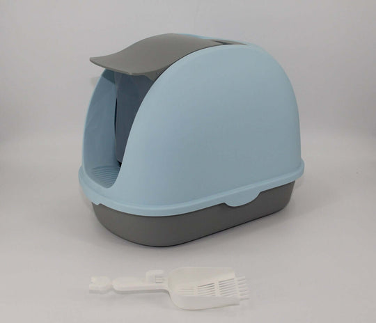 YES4PETS portable hooded cat litter box in blue, featuring a handle and scoop for easy cleaning and odor control. Affordable quality pet accessory.