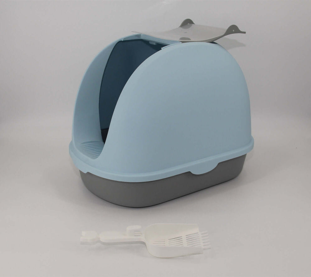 YES4PETS portable hooded cat litter box in blue with scoop, designed for privacy and odor control, affordable quality pet solution.