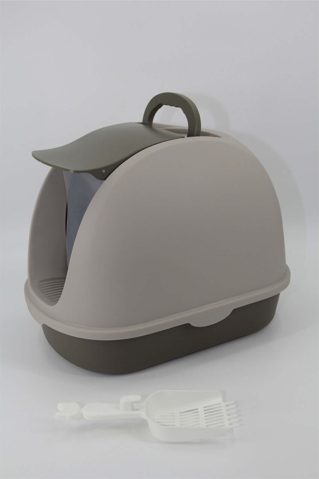 YES4PETS portable hooded cat litter box in brown, featuring a handle and scoop for easy cleaning and odor control.