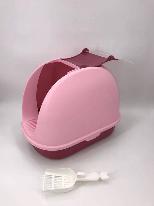 YES4PETS pink hooded litter box with handle and scoop, providing privacy and minimizing litter scatter for cats.