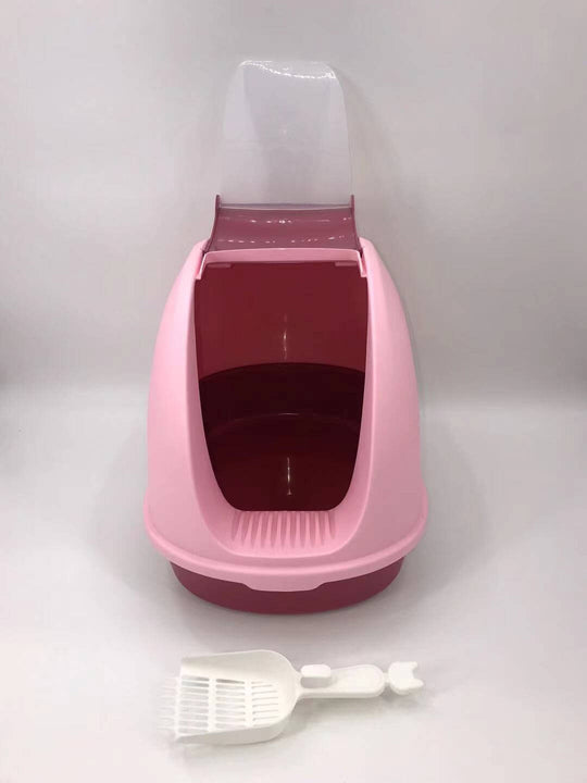 YES4PETS Portable Hooded Cat Toilet in pink with scoop, designed to contain litter and control odors, ensuring affordable quality.