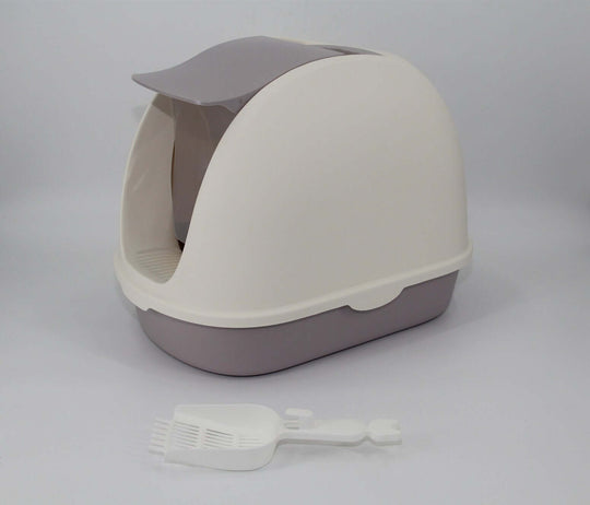 YES4PETS portable hooded cat litter box in white with scoop, offering privacy and odor control for an affordable DIY solution.