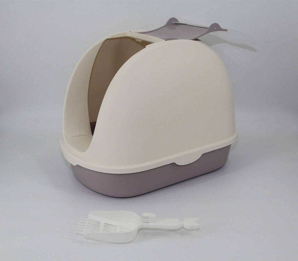 YES4PETS portable hooded cat litter box in white and grey with scoop, offering quality and affordable pet care.