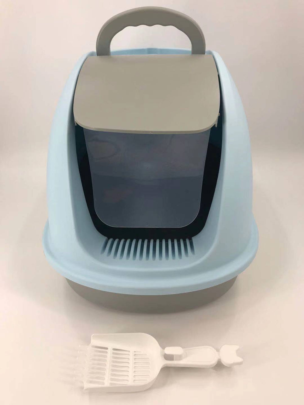 YES4PETS XL Portable Hooded Cat Toilet in blue with scoop and charcoal filter, designed to contain litter and control odors.