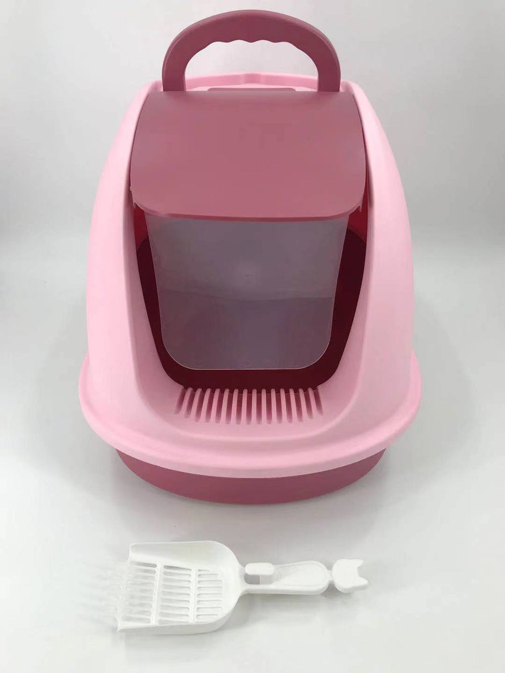 YES4PETS XL Portable Hooded Cat Litter Box in pink with scoop, designed for odor control and litter containment. Affordable quality pet product.