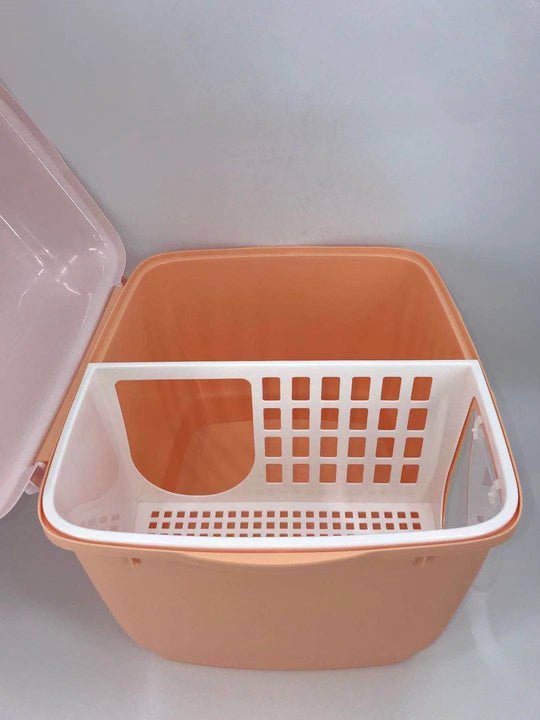 Affordable DIY orange plastic box with white insert for organization and storage needs, ideal for home and office use.