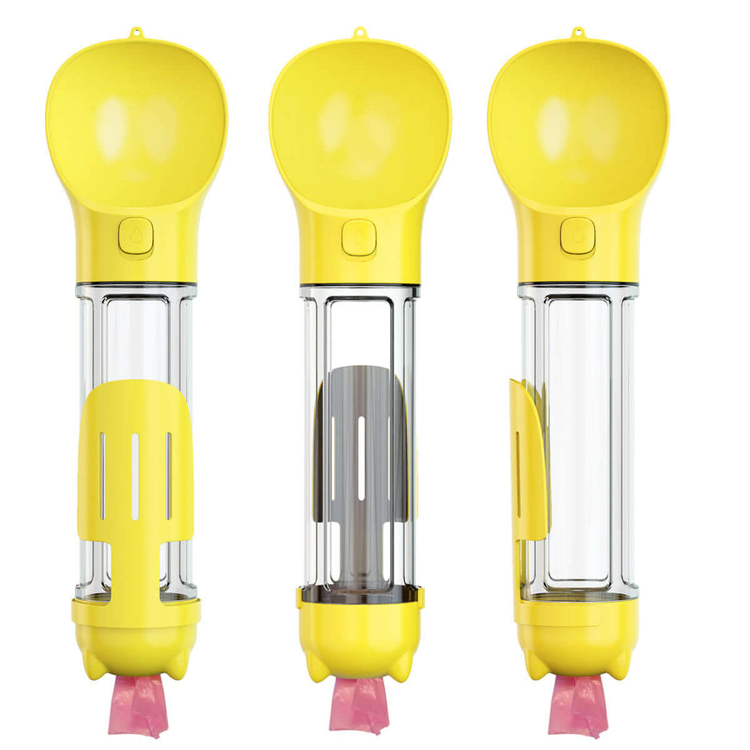 YES4PETS 4 in 1 Portable Dog and Cat Water Feeder in yellow, featuring a BPA-free, eco-friendly design for travel.