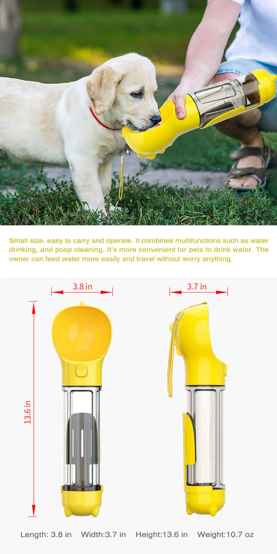 YES4PETS yellow 4-in-1 Portable Pet Drinking Mug and Feeder, ideal for dog hydration during travel.