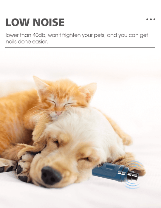 Affordable electric nail grinder for pets, quiet under 40dB for stress-free grooming of dogs and cats.