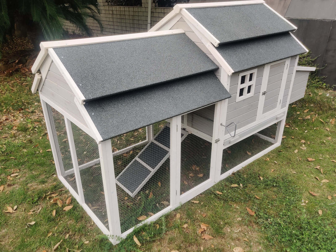 YES4PETS 230 CM XL Chicken Coop and Rabbit Hutch in grey, spacious for chickens, rabbits, and guinea pigs.