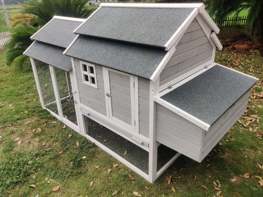 YES4PETS 230 CM XL Chicken Coop featuring a grey wooden design, suitable for chickens, rabbits, and small pets.