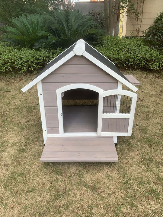 Affordable YES4PETS L Timber Dog Kennel House in grey with elevated floor and spacious interior for pets.