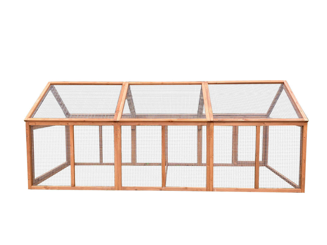 Large wooden chicken coop run for pets, featuring durable mesh wire, affordable and quality design.