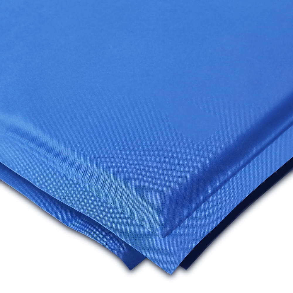 Close-up of a blue pet cooling mat, ideal for dogs and cats, offering a comfortable surface for hot summer days.