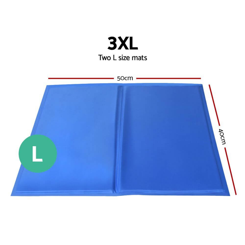 YES4PETS 3XL Pet Cooling Bed Gel Mat in blue, featuring two L size mats, ideal for dogs and cats to stay cool.