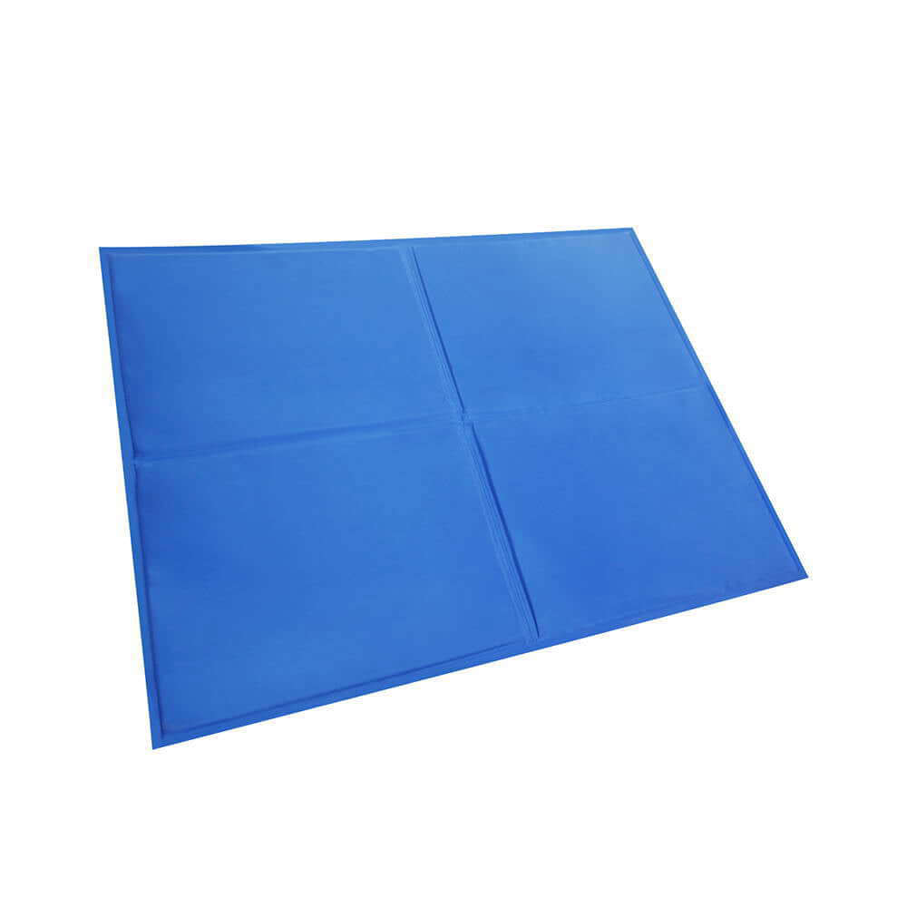 XXL Pet Cool Gel Mat in blue, non-toxic cooling pad for dogs and cats, ideal for hot summer days.