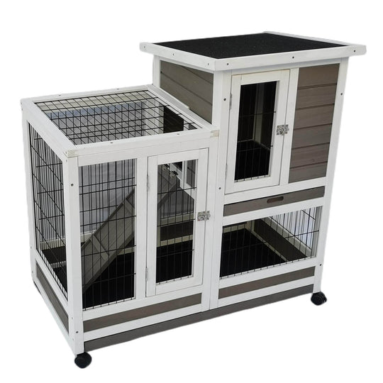 Rabbit hutch and cat house cage with wheels, suitable for small animals like rabbits and ferrets, waterproof design.