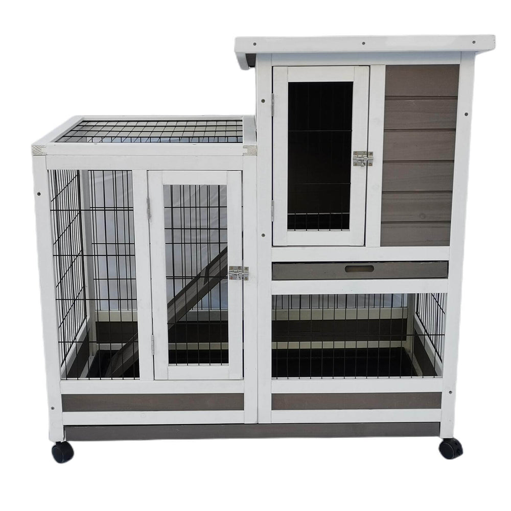 YES4PETS Rabbit Hutch Cat House Cage on wheels for small pets like guinea pigs and rabbits, featuring waterproof treatment.