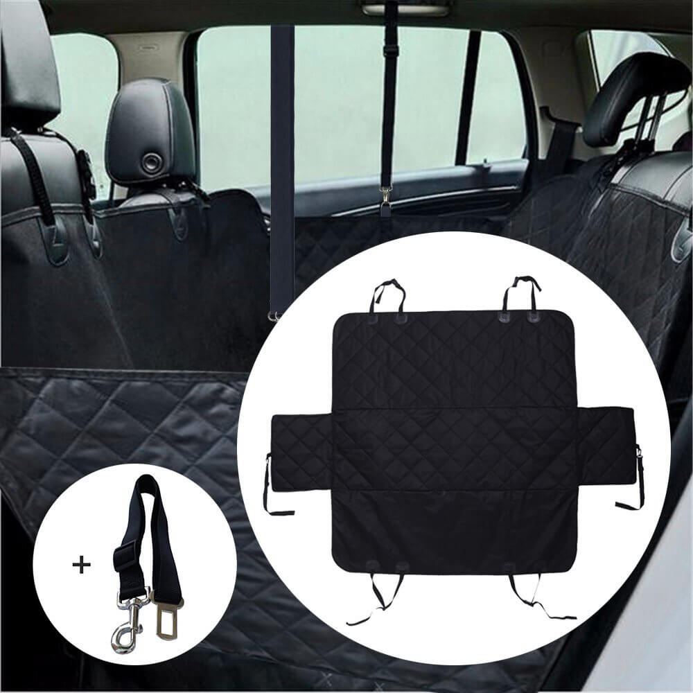 YES4PETS waterproof back seat cover for dogs and cats with free pet seat belt, non-slip and easy to install.