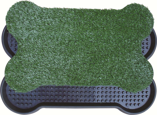 YES4PETS bone-shaped indoor dog potty training mat, grass texture, easy to clean, non-toxic, ideal for indoor use.