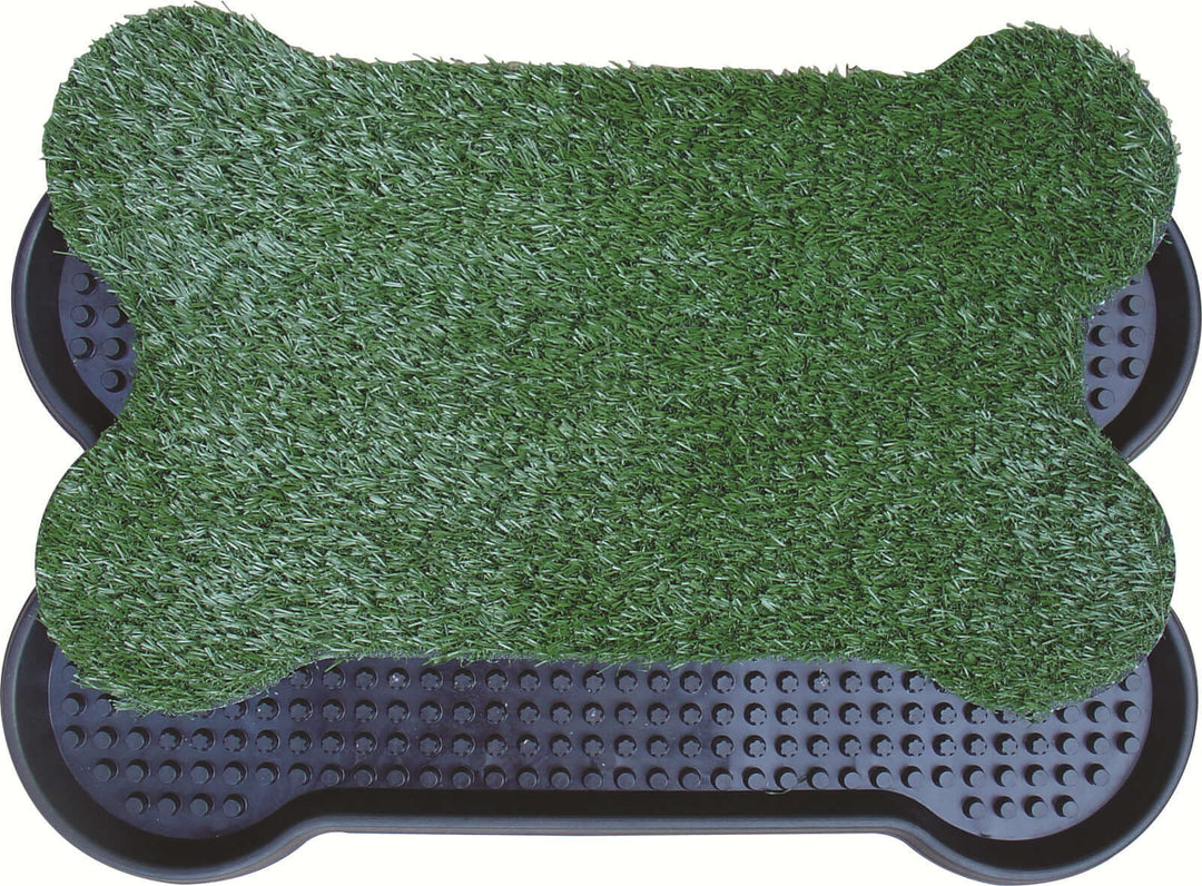 YES4PETS bone-shaped indoor dog potty training mat with grass surface and non-toxic features.