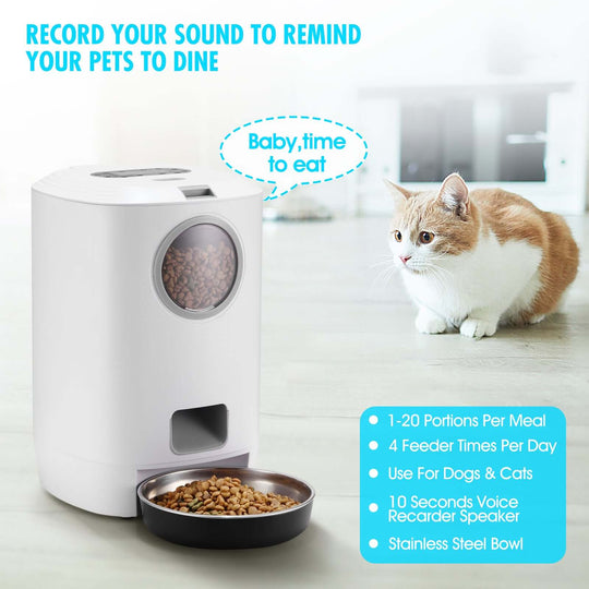 YES4PETS 4.5L Automatic Pet Feeder with voice recording for cats and dogs, affordable and quality food dispenser.