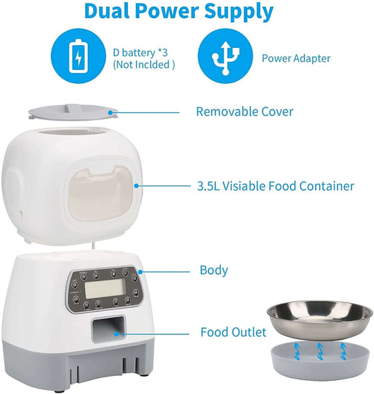 YES4PETS 3.5L Digital Pet Feeder with removable cover and dual power supply, ideal for convenient pet feeding.