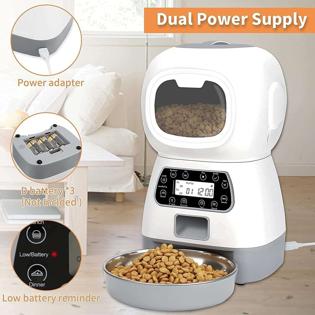 YES4PETS automatic pet feeder with dual power supply and programmable features, ideal for timely pet feeding.