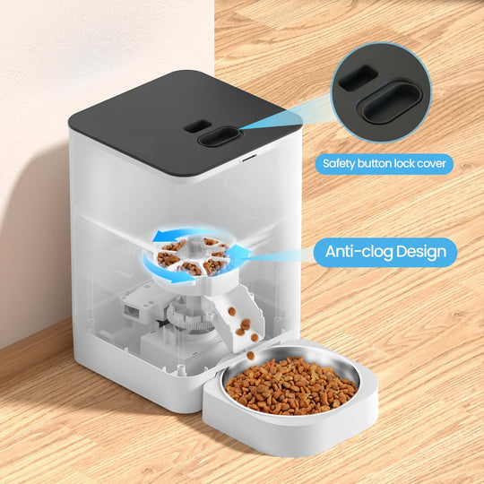 YES4PETS 6L Automatic Pet Feeder with anti-clog design and safety lock, perfect for affordable and quality pet care.