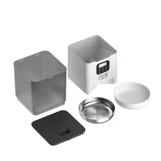 YES4PETS 5.6L automatic pet feeder components, including bowl and digital display for programmable meals.