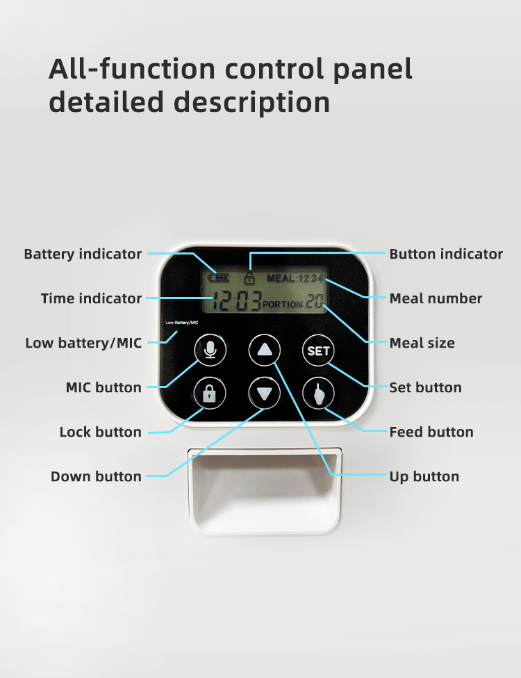 Detailed view of the YES4PETS automatic pet feeder control panel, showing buttons and indicators for easy usage.