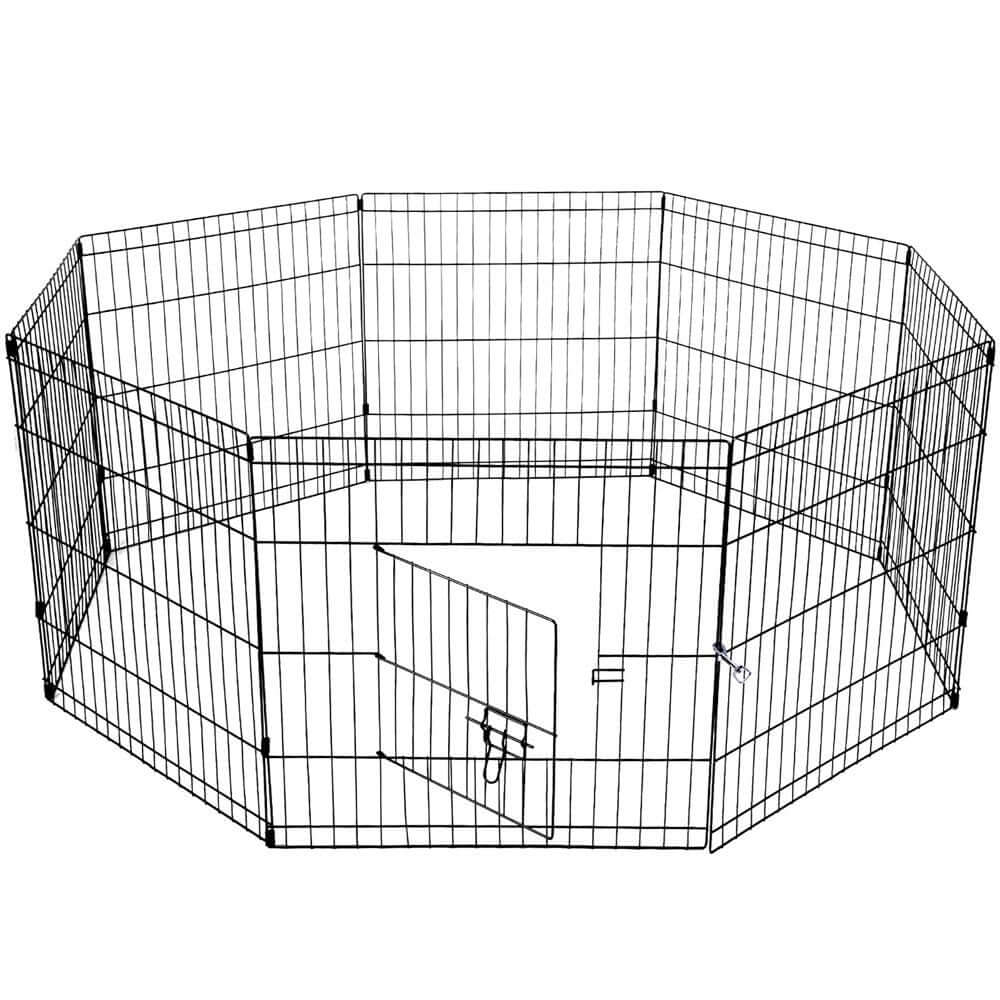 Durable 8-panel black dog and rabbit playpen exercise fence for safe pet play, affordable DIY enclosure.