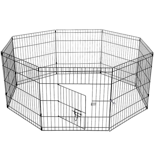 Durable 8-panel black dog and rabbit playpen exercise fence for safe pet play, affordable DIY enclosure.