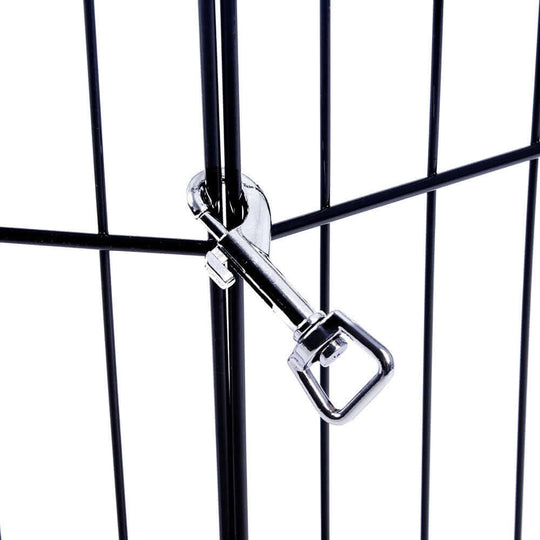 Close-up of durable latch on YES4PETS 8-panel pet playpen, ensuring secure enclosure for dogs and cats.