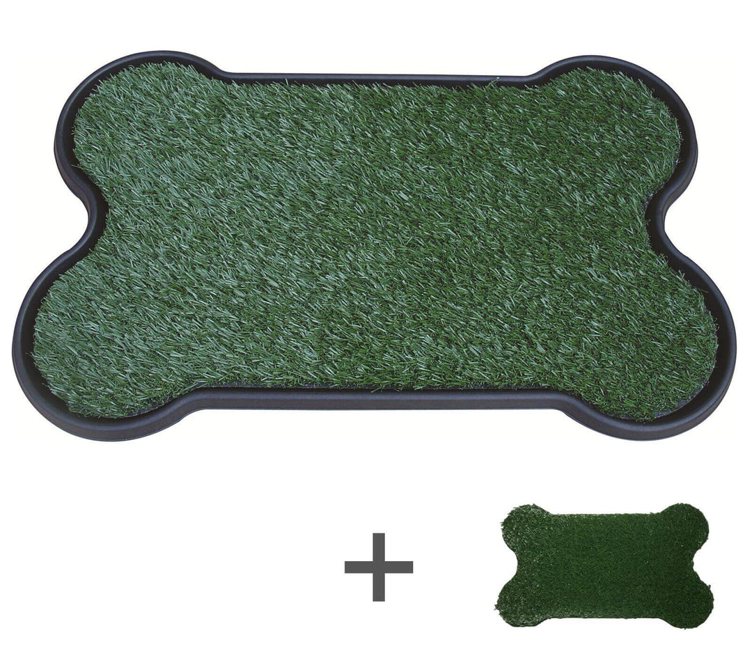 YES4PETS Dog Potty Training Mat in bone shape, featuring 2 green grass mats for indoor use, easy to clean and non-toxic.