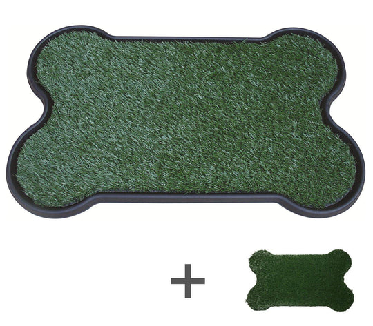 YES4PETS dog potty training mat in bone shape with grassy surface, includes additional grass mat, ideal for indoor use.