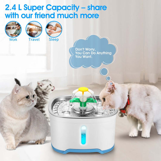 YES4PETS 2.4L Automatic Electric Pet Water Fountain with playful cats and a stylish design.