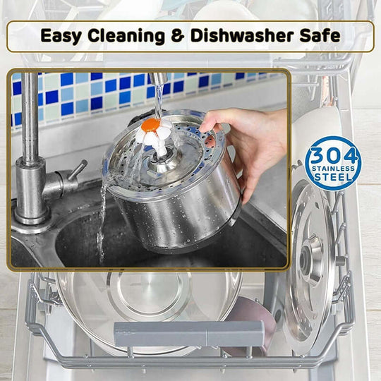 Hand washing the 304 stainless steel pet water fountain for easy cleaning and dishwasher safety.