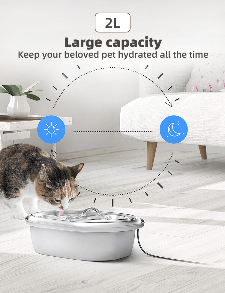 YES4PETS 2L automatic pet water fountain for cats and dogs, keeping them hydrated with a stylish design.