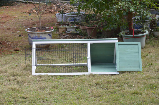 YES4PETS rabbit hutch, guinea pig cage, ferret cage shown outdoors, affordable and easy to assemble.