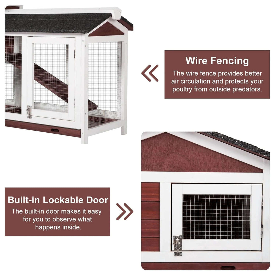 YES4PETS large rabbit hutch features wire fencing for predator protection and a built-in lockable door for easy access.