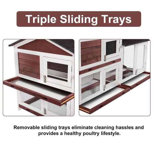 Triple sliding trays for easy cleaning in YES4PETS rabbit hutch, ensuring a healthy lifestyle for pets.