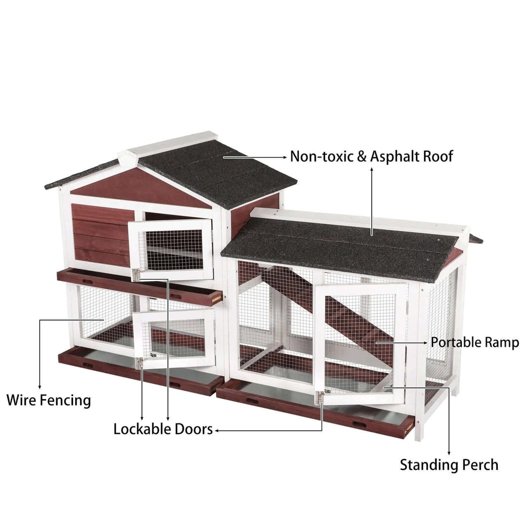 YES4PETS large double storey rabbit hutch with non-toxic roof, lockable doors, and portable ramp for small animals.