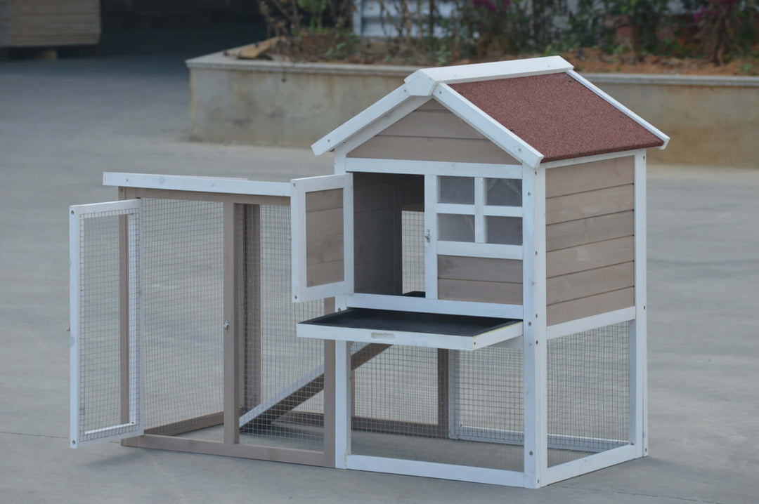 YES4PETS Rabbit Hutch for small pets, durable wooden design with large access doors for easy cleaning.