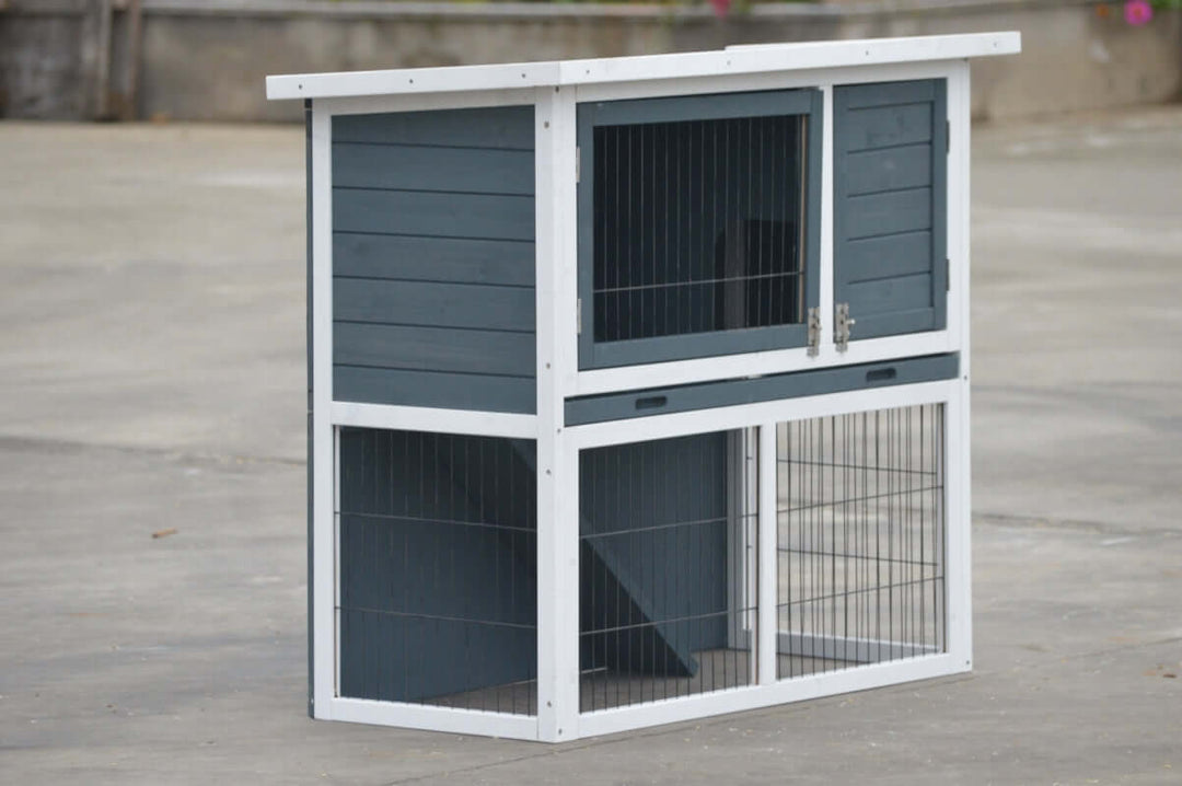 YES4PETS double storey rabbit hutch for guinea pigs and ferrets, featuring pull out tray and waterproof design.