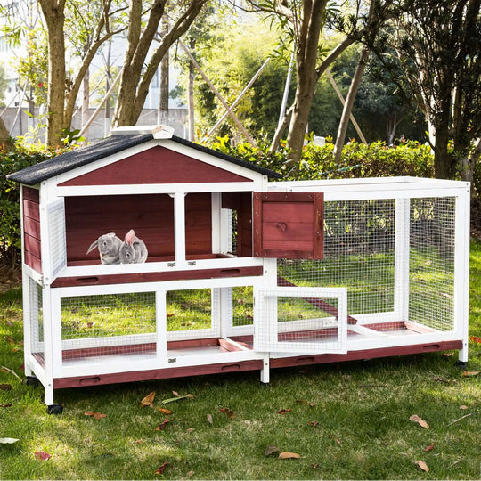 YES4PETS double storey rabbit hutch with access doors and pull out trays, ideal for small pets.