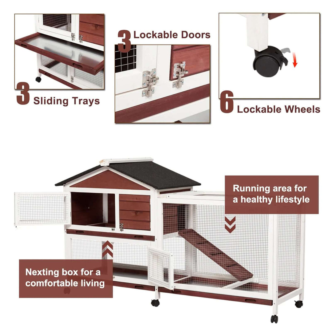 YES4PETS double storey rabbit hutch with lockable doors, wheels, and sliding trays for small animals.