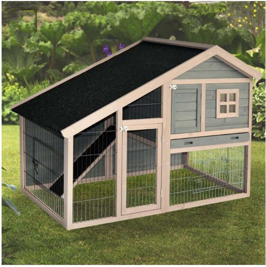 YES4PETS grey chicken coop and rabbit hutch in garden, durable and spacious design for pets.