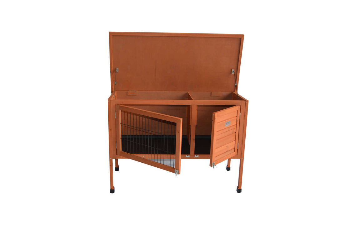 YES4PETS large single wooden rabbit hutch with multiple doors and lift-up roof for easy access and ventilation.